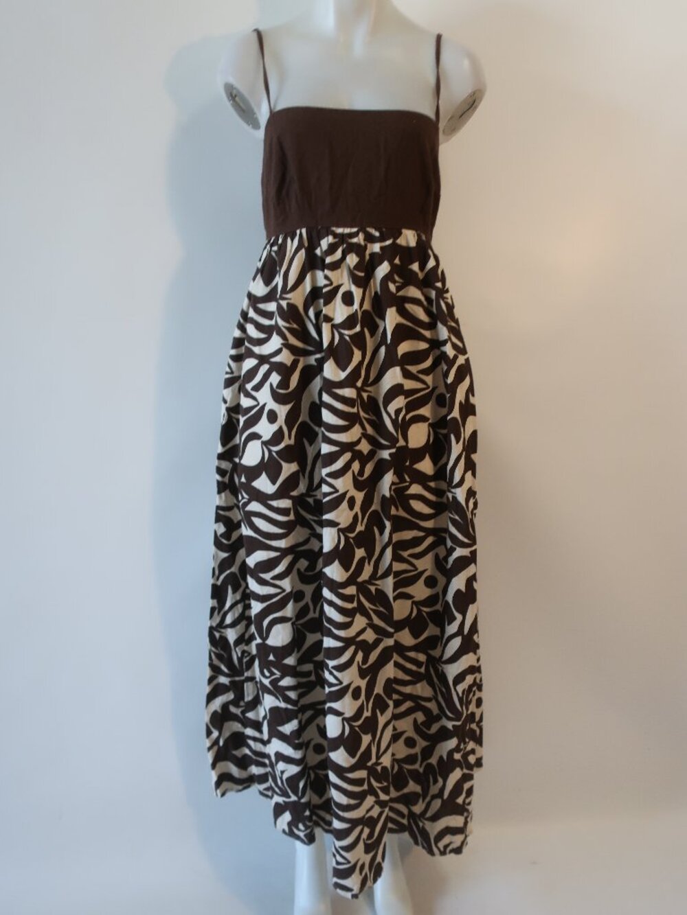 Womens Abercrombie & Fitch (Item-12) Brown Cream Tie Back Babydoll Maxi Dress M - Picture 8 of 11